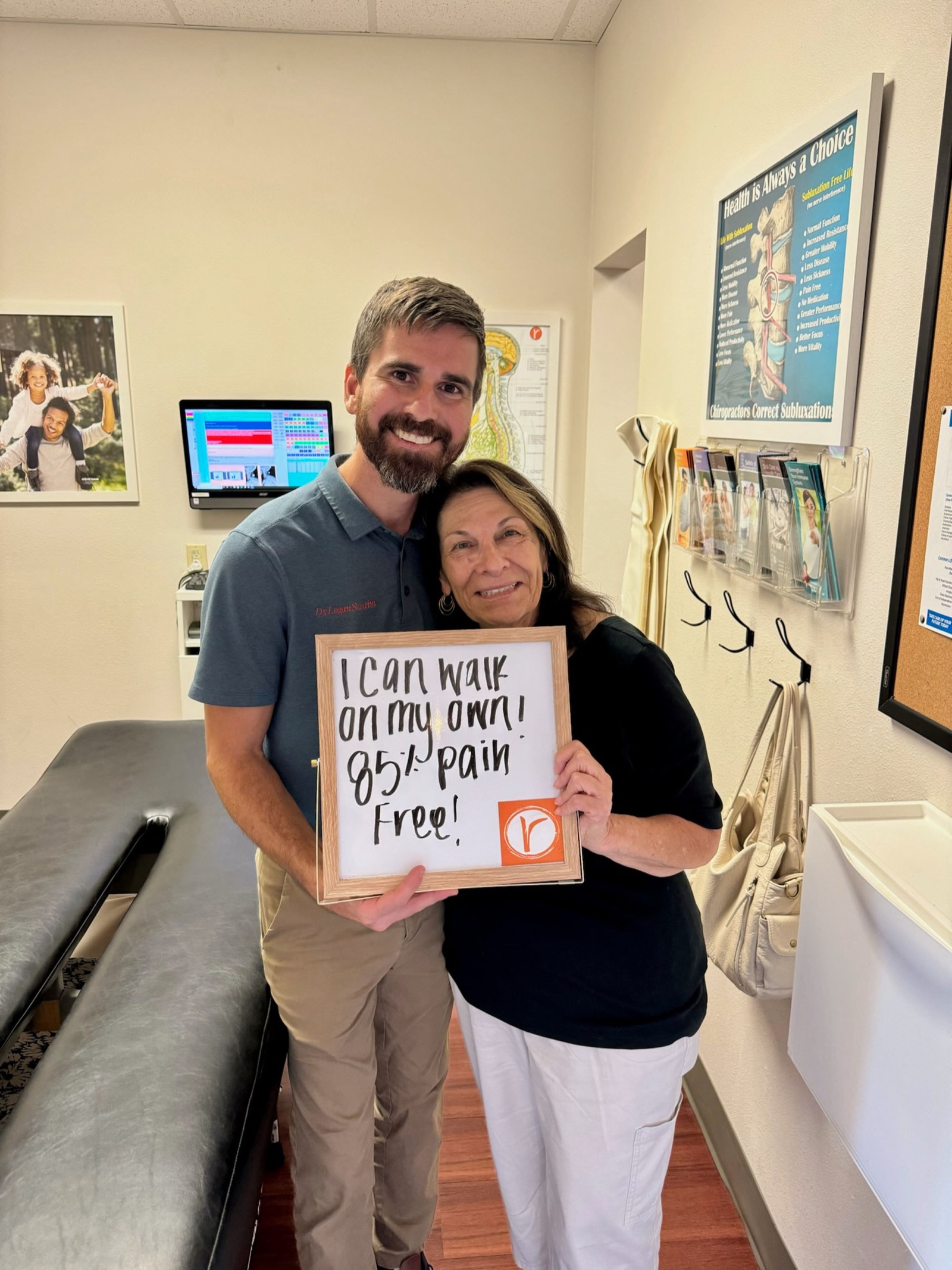 A patient shares their story on camera with Dr. Logan Swaim.